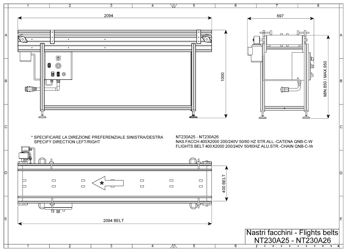 Motoriserte belter for krympepakkere, teknisk tegning - Minipack-Torre - Casy.no