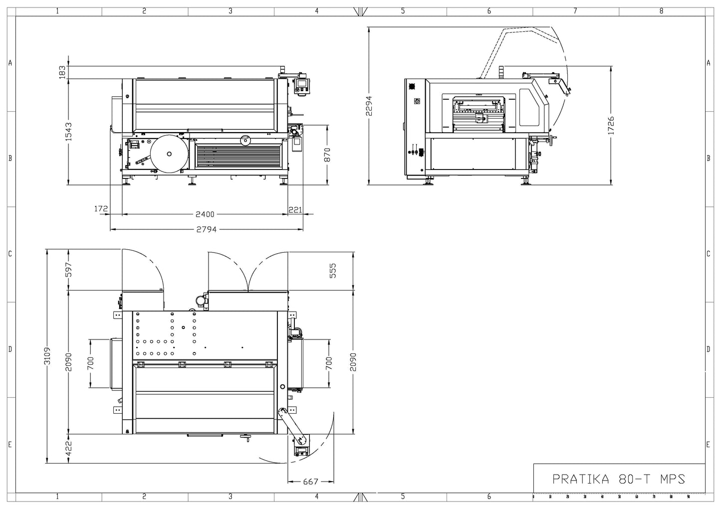 Krympepakker Pratika 80- T MPS , teknisk tegning - Minipack-Torre - Casy.no