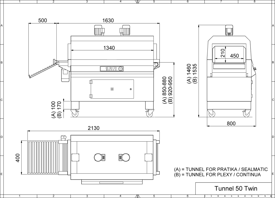 Krympetunnel Tunnel 50 Twin Inox, teknisk tegning - Minipack-Torre - Casy.no
