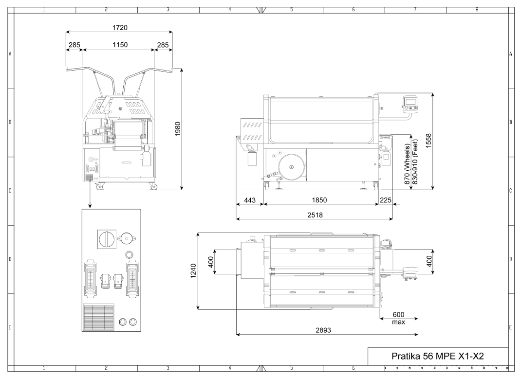 Krympepakker Pratika 56 MPE X2, teknisk tegning - Minipack-Torre - Casy.no