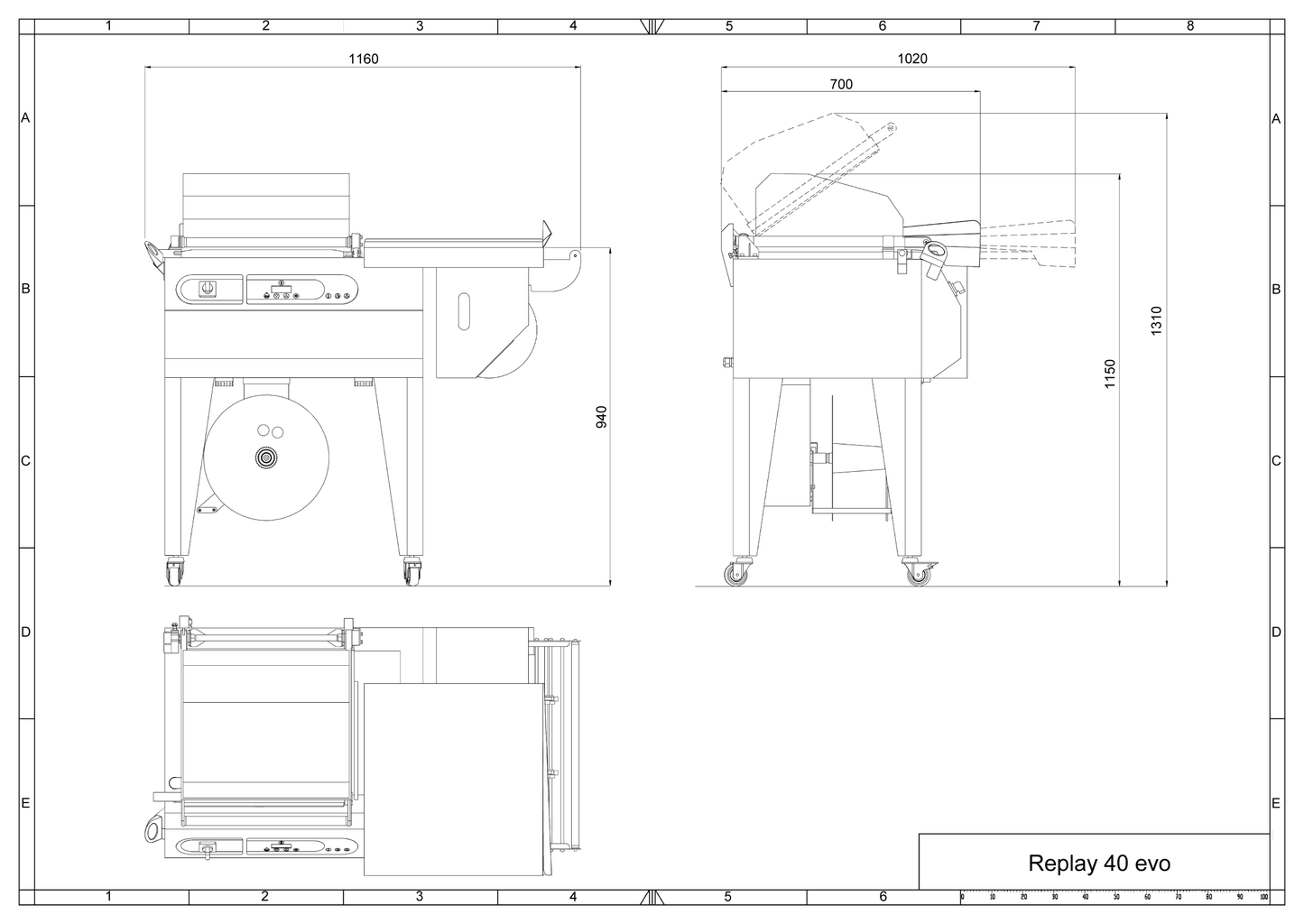 Varmekrympevogn Replay 40 Evo, teknisk tegning - Minipack-Torre - Casy.no