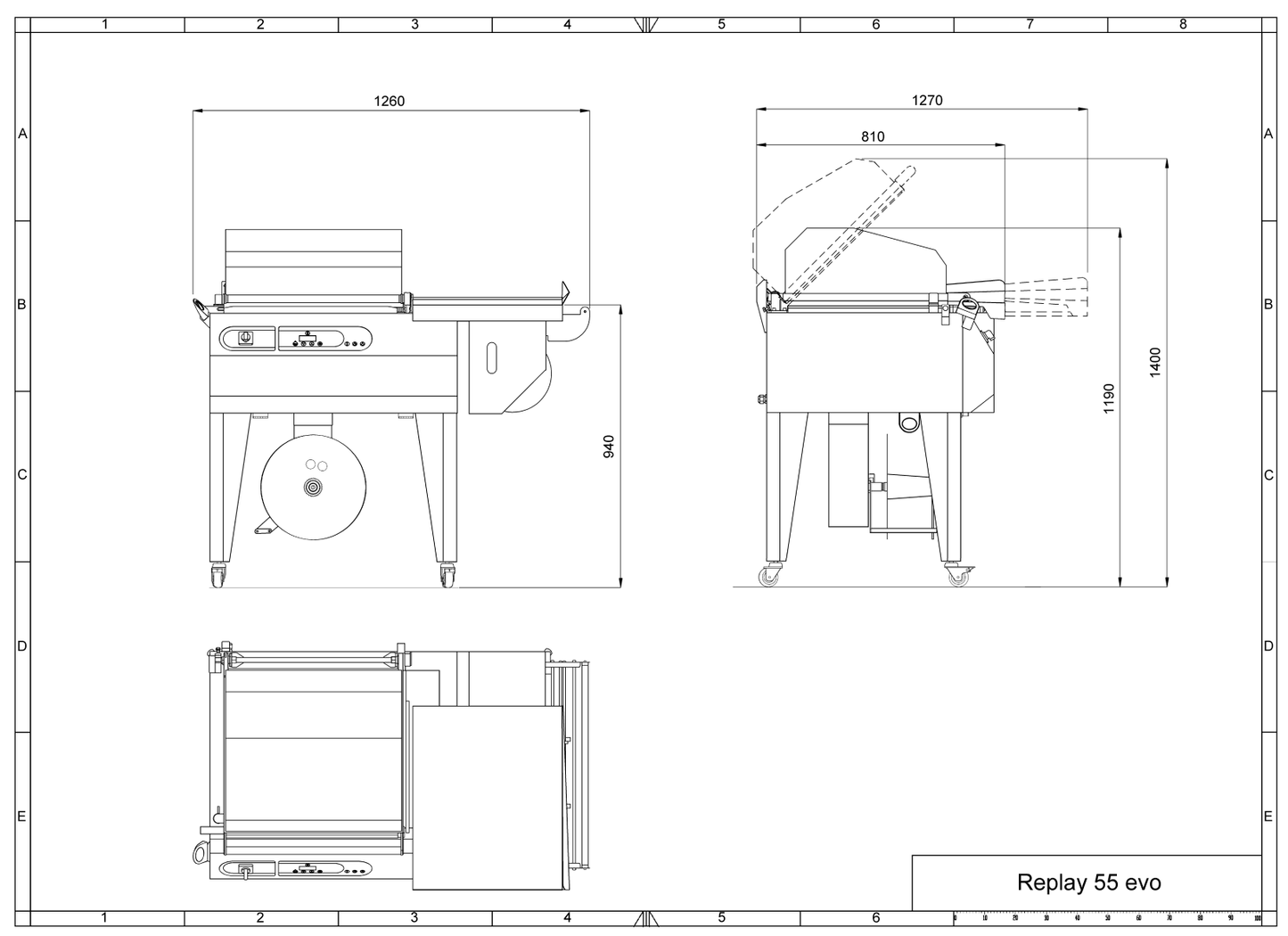 Varmekrympevogn Replay 55 Evo, teknisk tegning - Minipack-Torre - Casy.no