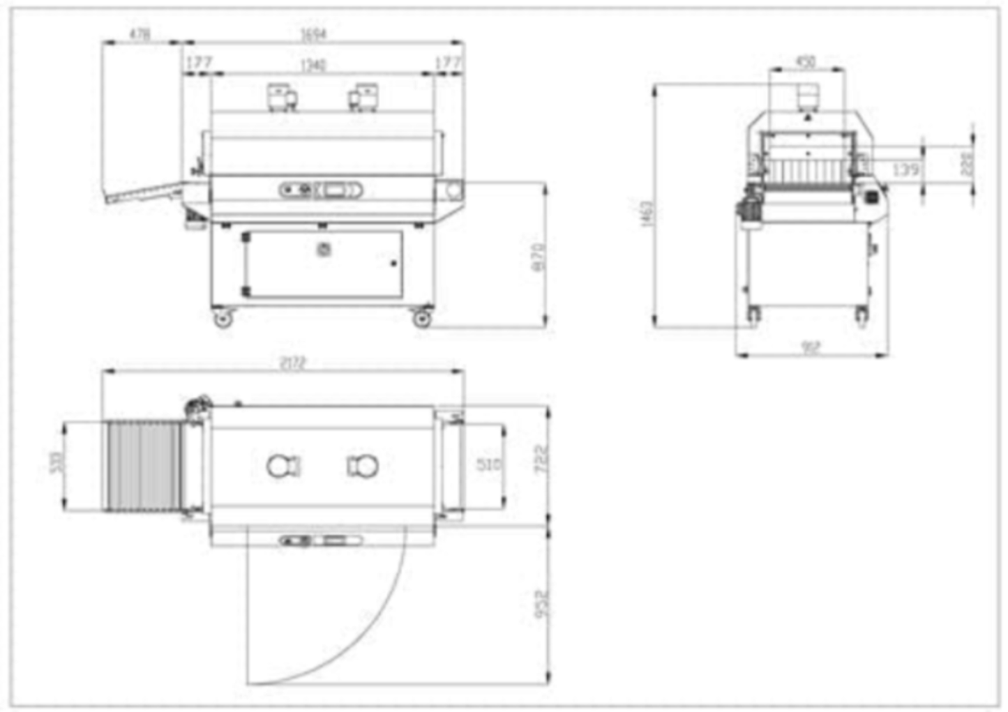 Varmekrympe tunnel Tunnel 50 Twin GT Inox, teknisk tegning - Minipack-Torres - Casy.no