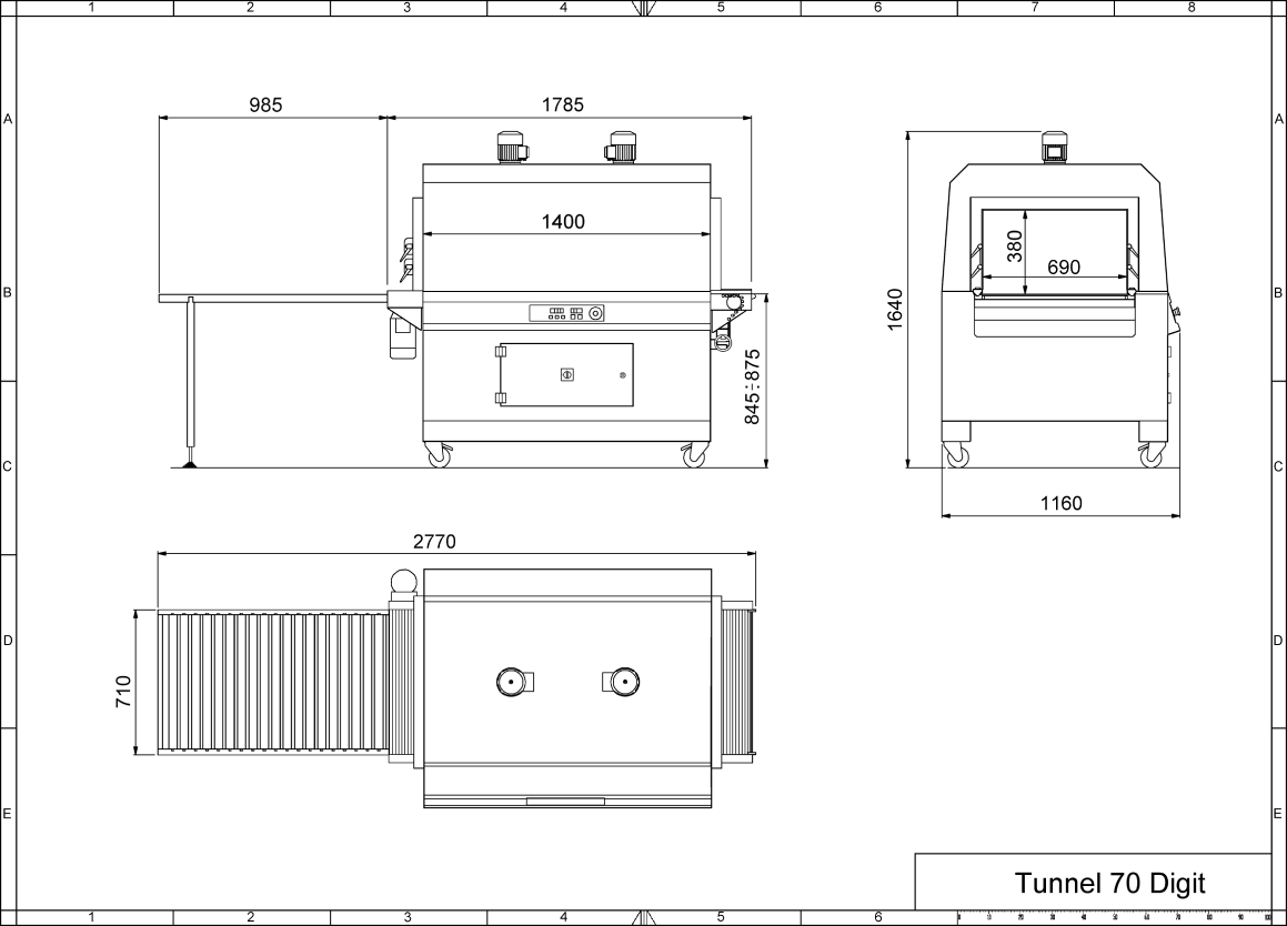 Krympetunnel Tunnel 70 Digit, teknisk tegning - Minipack-Torre - Casy.no